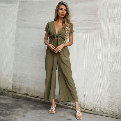 Damen Jumpsuit Hochgeschlossen Knoten-Detail Elegant