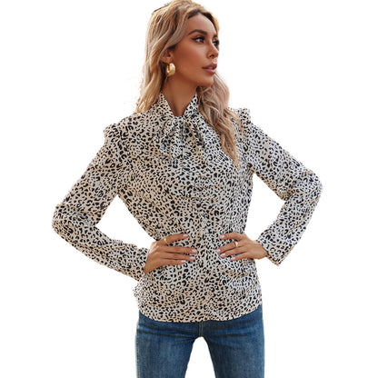 Damen Bluse Leopardenmuster Rüschendetails Elegante Bluse