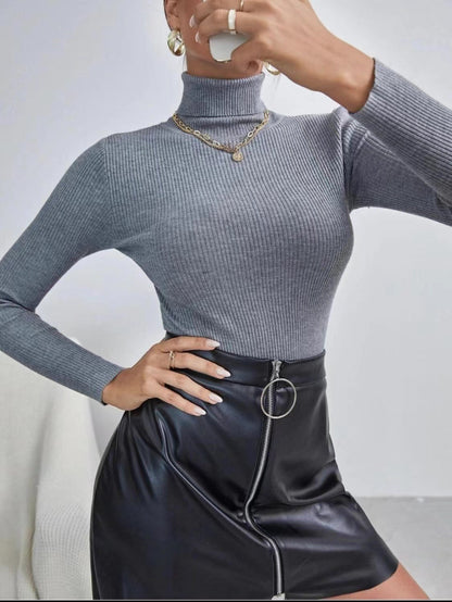 Damen Rollkragenpullover Rippstruktur Langarm Norvielle