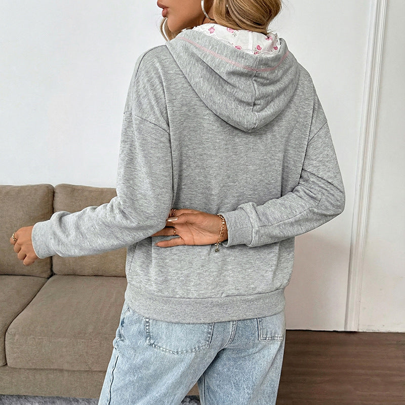 Damen Kapuzenpullover mit Spitze und Taschen Norvielle
