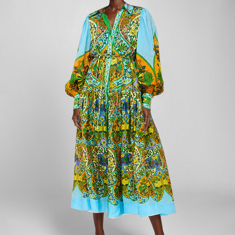 Damen Longshirt-Kleid Voluminöse Ärmel Paisley-Muster Norvielle
