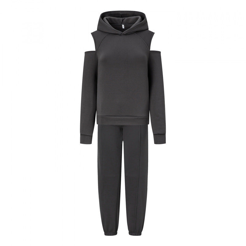 Damen Sportliches Sweatset Tiefes Raglanärmel Grau Norvielle