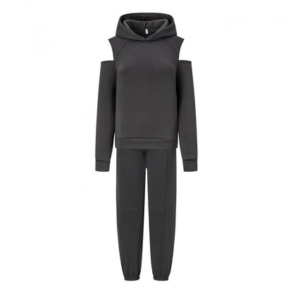 Damen Sportliches Sweatset Tiefes Raglanärmel Grau Norvielle