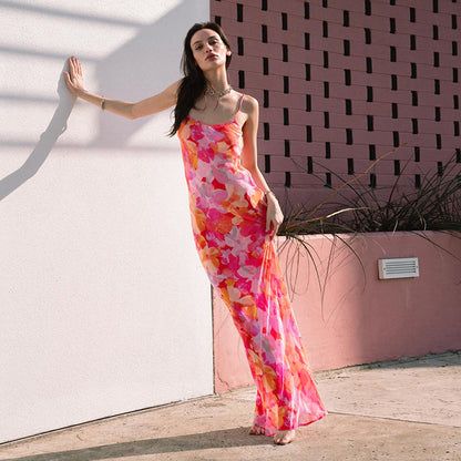 Damen Maxikleid Floral Norvielle mit Spaghettiträgern und fließendem - Norvielle