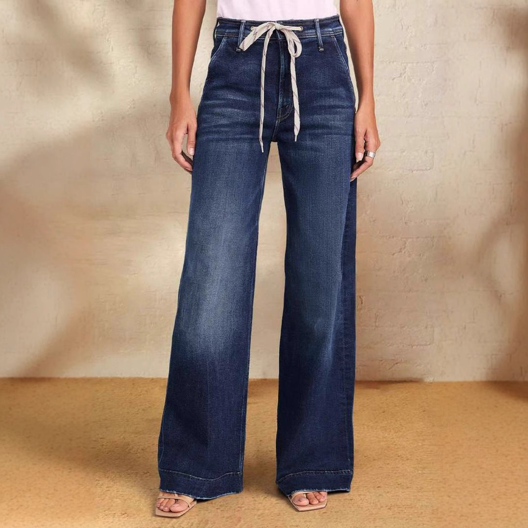 Damen Weite Jeans Verstellbarer Bund Trendiges Design Norvielle - Norvielle
