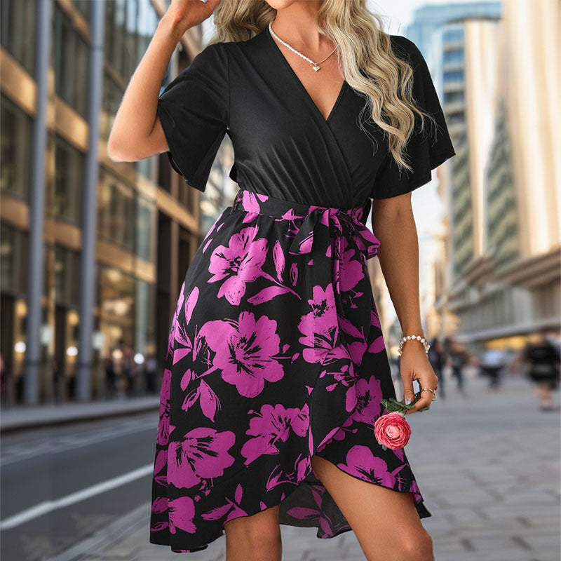 Damen Wickelkleid Florales Design Taillierbarer Gürtel Norvielle