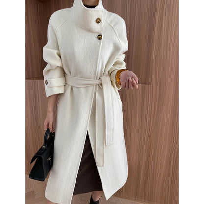 Damen Eleganter Mantel Hochkragen Bindegürtel Norvielle