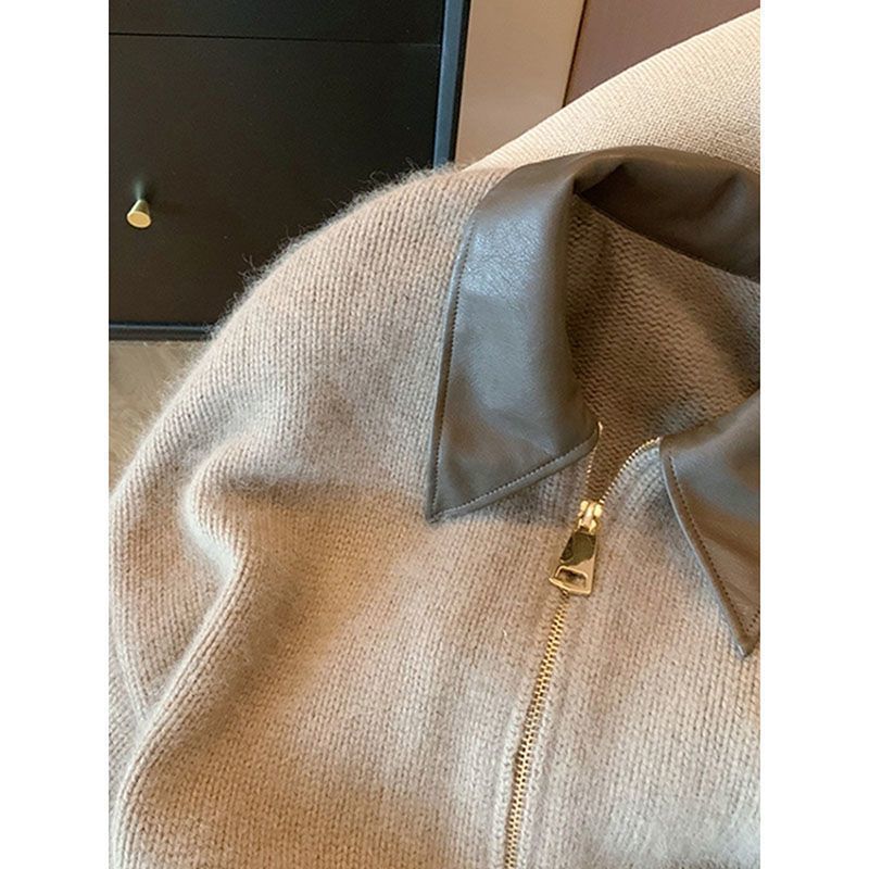 Damen Cropped Jacke Lederkragen