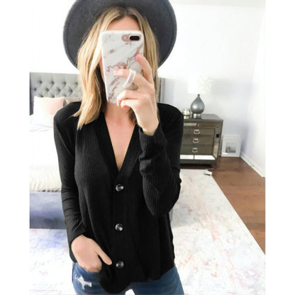 Damen Langarmshirt Dekorative Knöpfe Norvielle