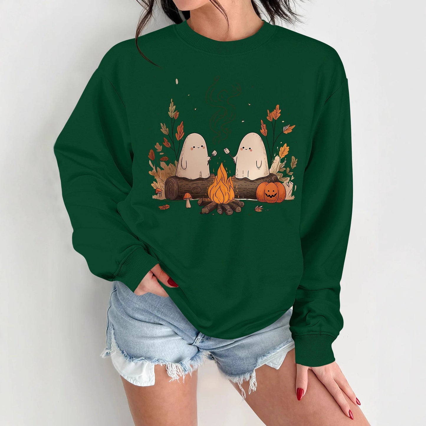 Damen Sweatshirt Gruselmotiv Bequem Norvielle