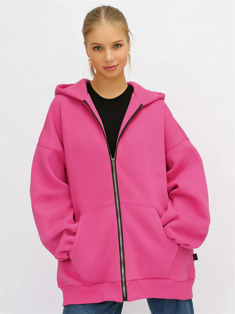 Damen Oversized Kapuzenjacke Norvielle Hoch Bündchen Reißverschluss