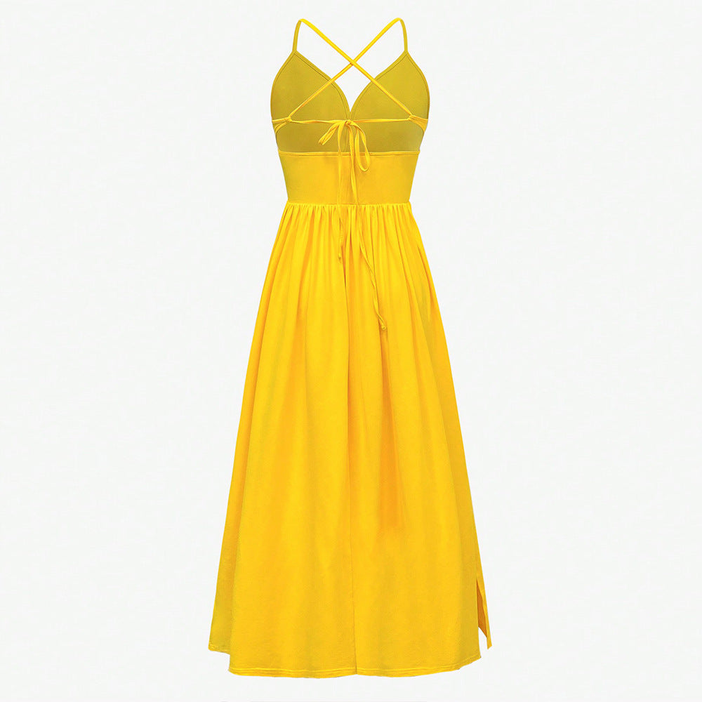 Damen Maxikleid V-Ausschnitt Seitenschlitz Norvielle