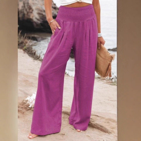 Damen Palazzo-Hose Elastischer Bund Seitentaschen