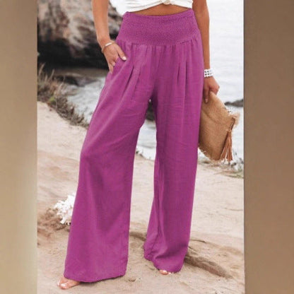 Damen Palazzo-Hose Elastischer Bund Seitentaschen