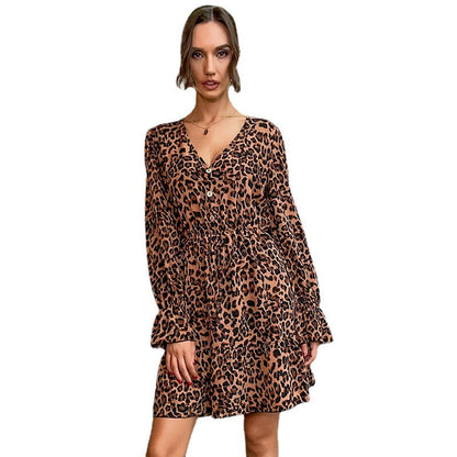 Damen Wickelkleid Tiermuster Elastischer Taillengürtel