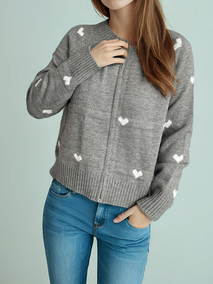 Damen Strickcardigan Herzmuster Reißverschluss Norvielle
