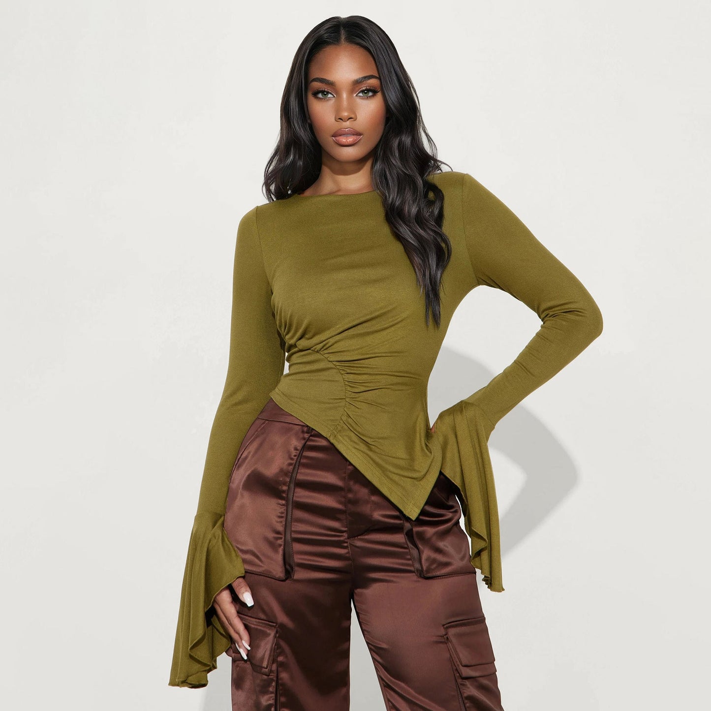 Damen Asymmetrisches Shirt mit Volants Norvielle