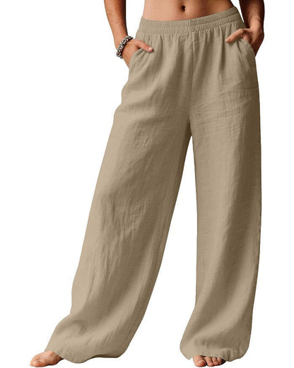 Damen Leinenhose Weit Bequem Elastischer Bund Norvielle