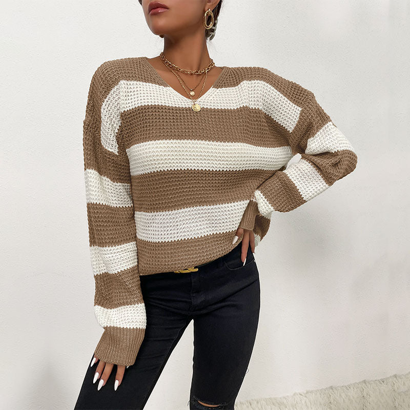 Damen Pullover Strukturiertes Waffelmuster V-Ausschnitt Norvielle