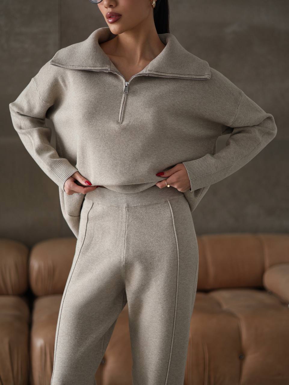 Damen Sweatshirt Jogginghose Set Hochkragen Reißverschluss Norvielle