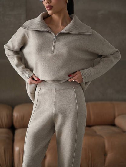 Damen Sweatshirt Jogginghose Set Hochkragen Reißverschluss Norvielle