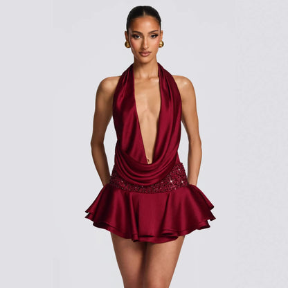 Damen Wickelkleid V-Ausschnitt Schwingrock Norvielle