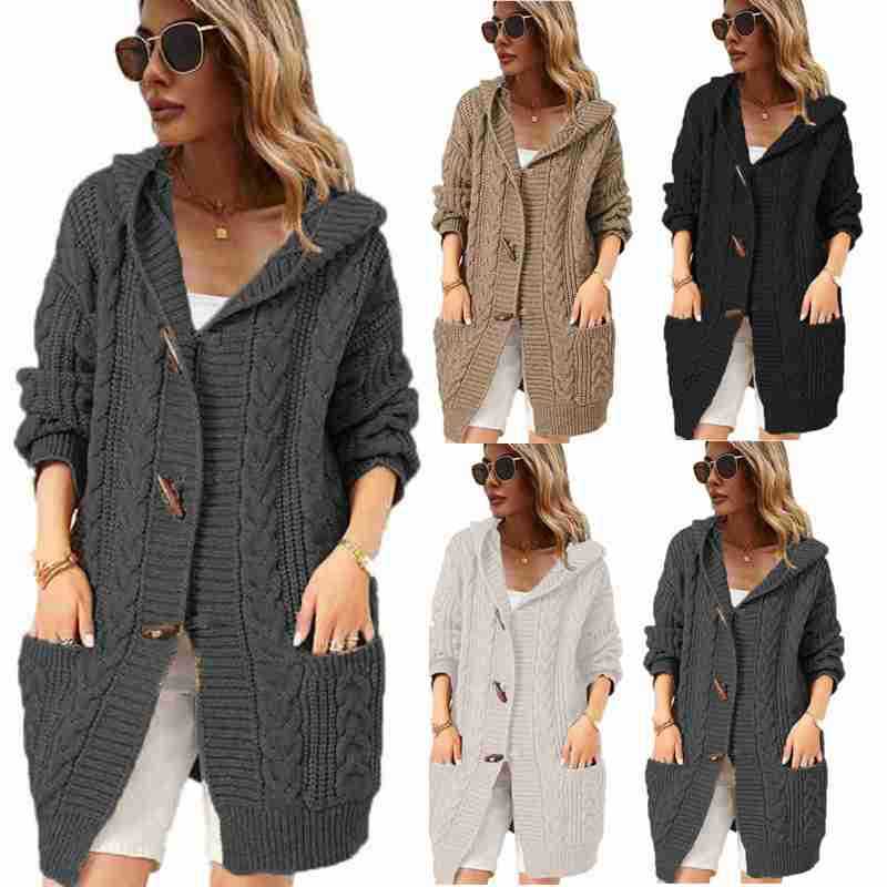 Damen Grobstrick-Cardigan mit Kapuze und Taschen Norvielle - Norvielle