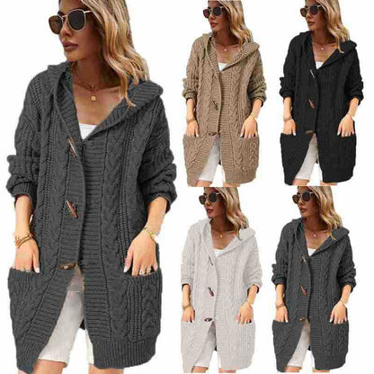 Damen Grobstrick-Cardigan mit Kapuze und Taschen Norvielle - Norvielle