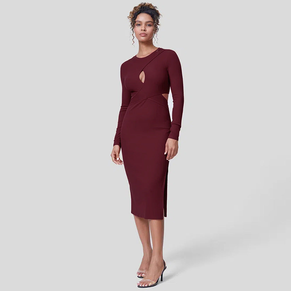 Damen Midikleid Figurbetont Cut-Out-Details Norvielle