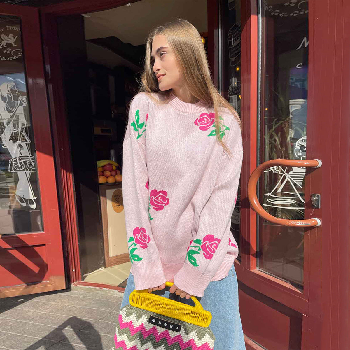 Damen Strickpullover Floralmuster Locker Norvielle - Norvielle