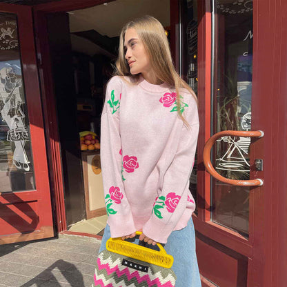 Damen Strickpullover Floralmuster Locker Norvielle - Norvielle
