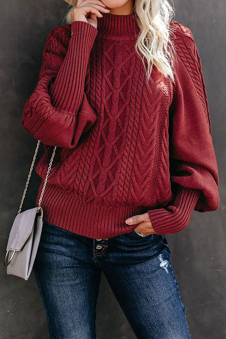 Damen Strickpullover Stehkragen Zopfmuster