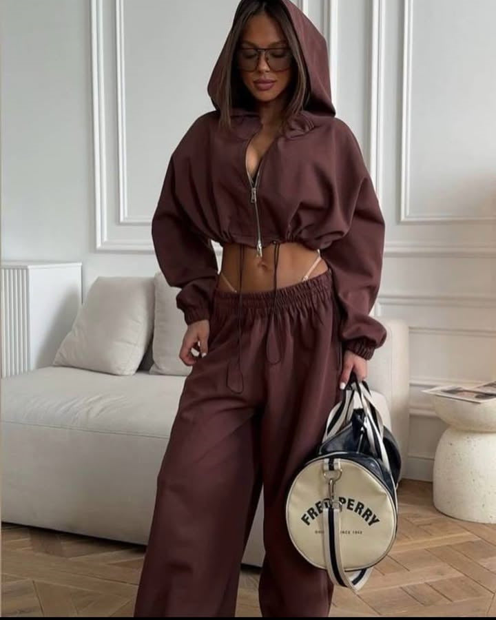 Damen Loungewear-Set Cropped Kapuzenpullover Weite Passform Norvielle