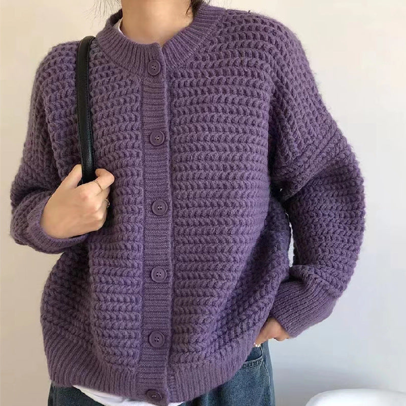 Damen Grobstrickjacke Lässiger Schnitt Dekorative Knöpfe Norvielle