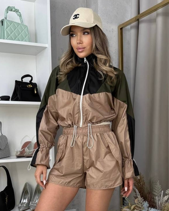 Damen Sportanzug Elastischer Bund Kontrastdetails