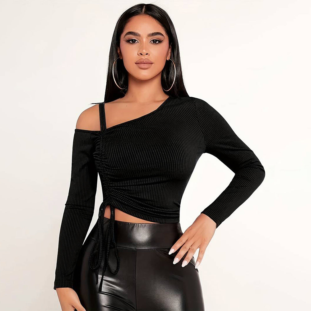 Damen Crop- Asymmetrisch Rüschen Schwarz - Norvielle