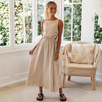 Damen Sommermaxikleid Raffinierter Schnitt Verstellbarer Taillenzug