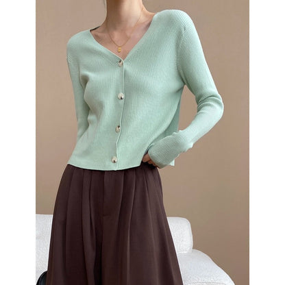 Damen Cardigan Rippenstrick Weich Beige - Norvielle