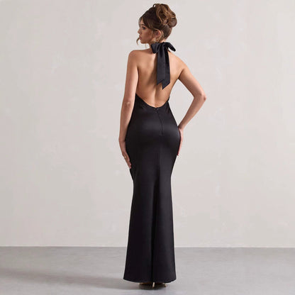 Damen Abendkleid Schmal Schnitt Nackenband Elegantes Design