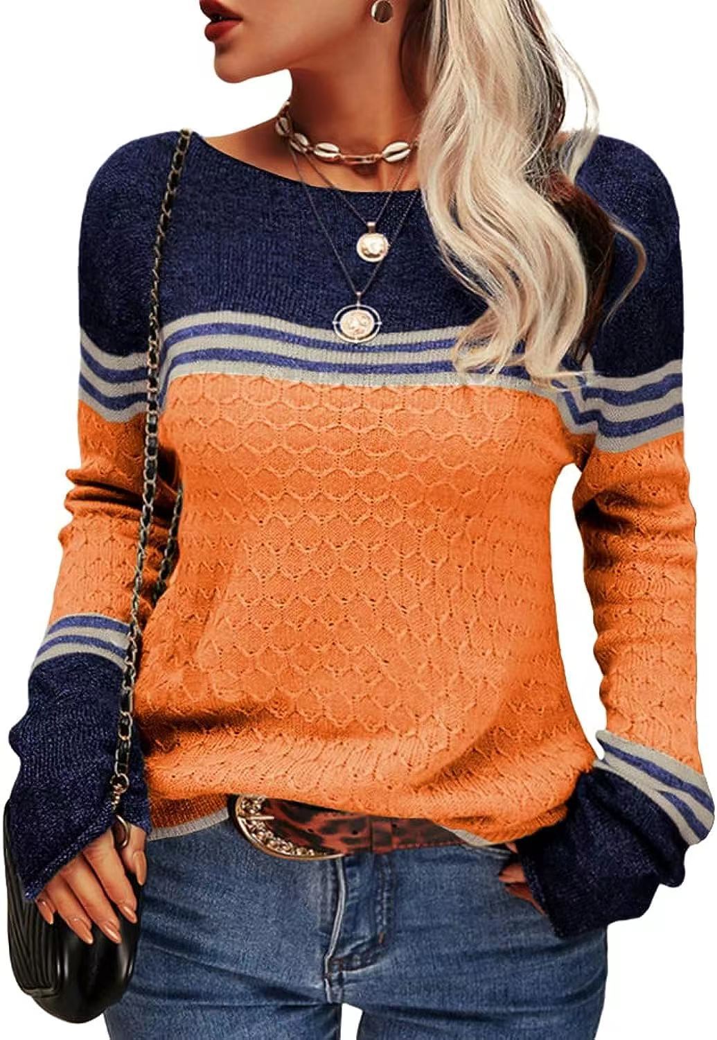 Damen Strickpullover Kontrastfarben Einzigartige Textur Norvielle