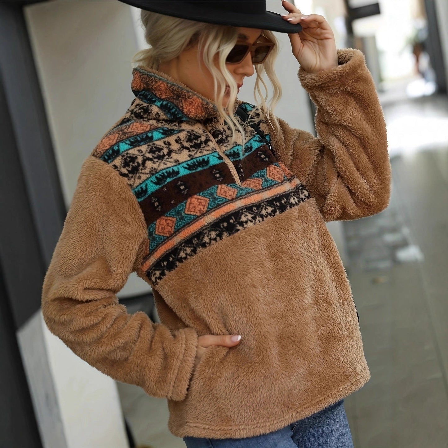 Damen Fleece-Pullover Kuschelig Reißverschluss Norvielle