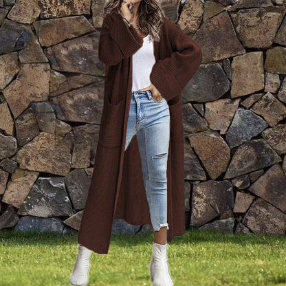 Damen Strickmantel Grobstrick Lässiger Schnitt Tiefen Taschen