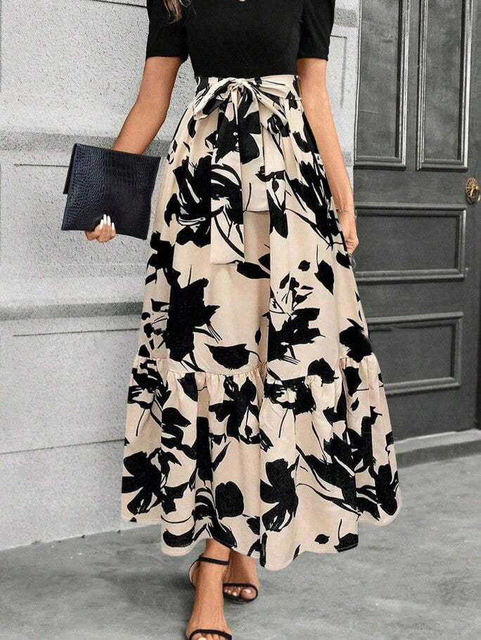 Damen Maxirock Voluminöser Schnitt Florales Design Norvielle