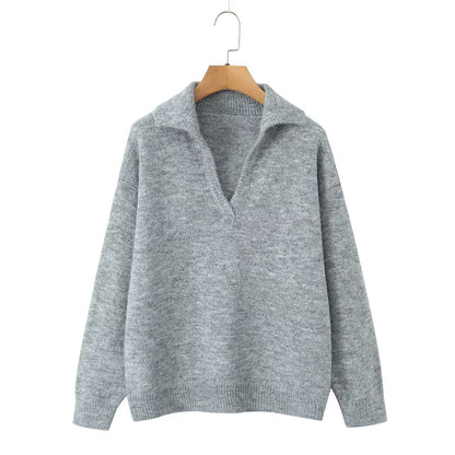 Damen Strickpullover Stehkragen V-Ausschnitt Norvielle