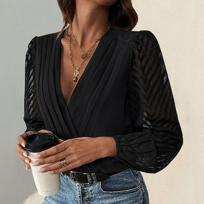 Damen Bodysuit Rüsche Transparent Ärmel Norvielle