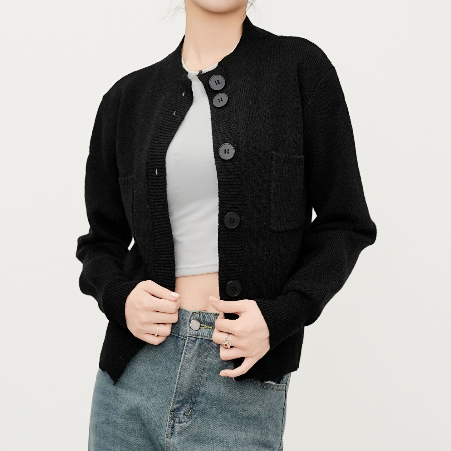 Damen Strickcardigan mit Knöpfen und Tasche