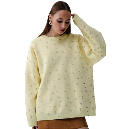 Damen Oversized Sweatpullover Floralmuster Norvielle