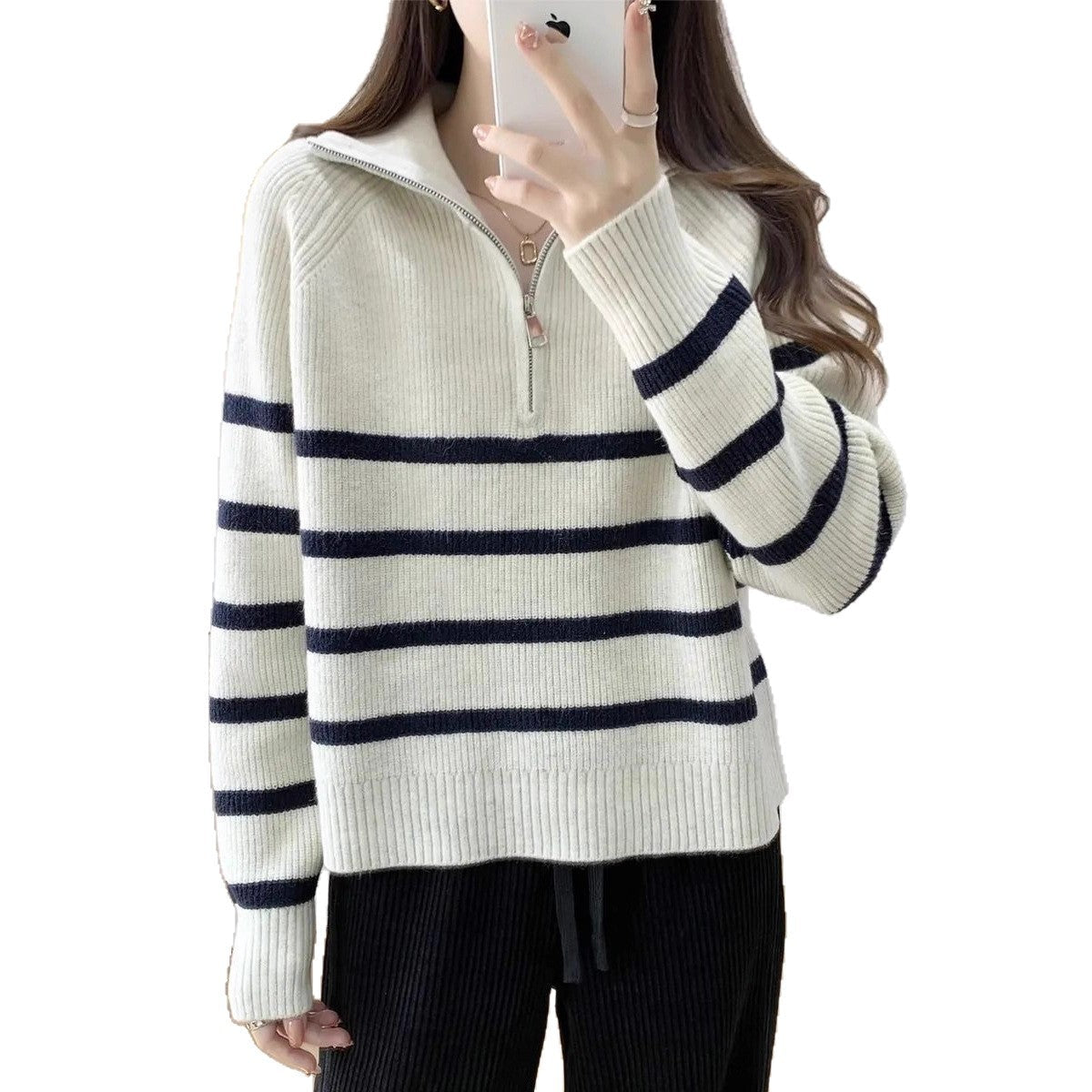 Damen Strickpullover Halbzipper Norvielle