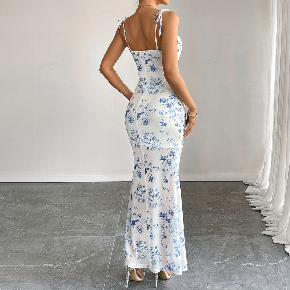 Damen Maxikleid Blumenmuster Rüschendetails Norvielle