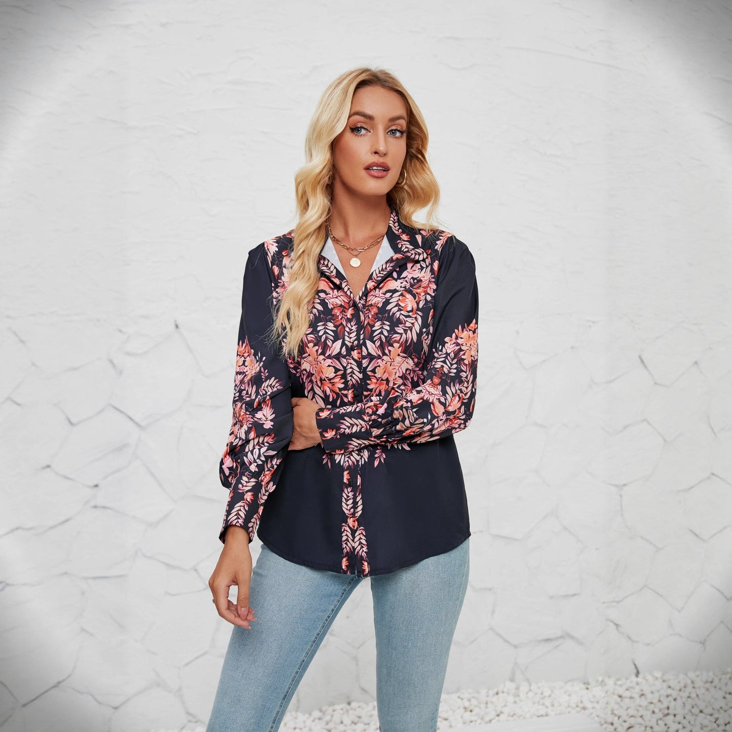 Damen Bluse mit Floralmuster und Puffärmeln